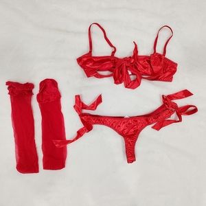 Sexy red lingerie with high knee socks one size